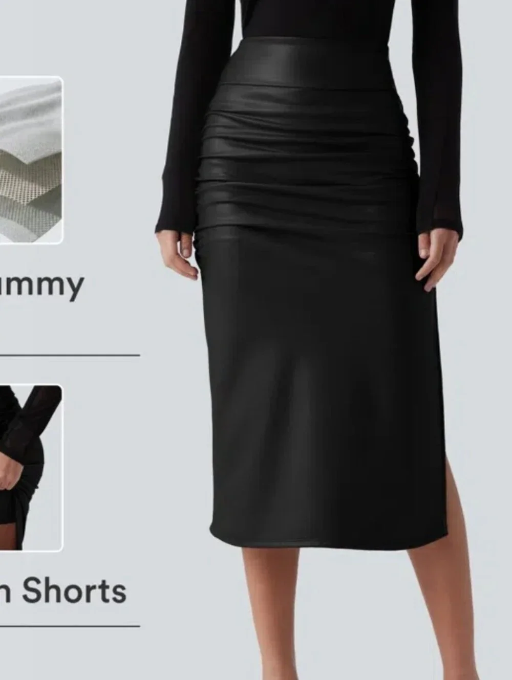 Halara Black High Waisted Tummy Control Ruched Curve Hem Skirt - Picture 3 of 13